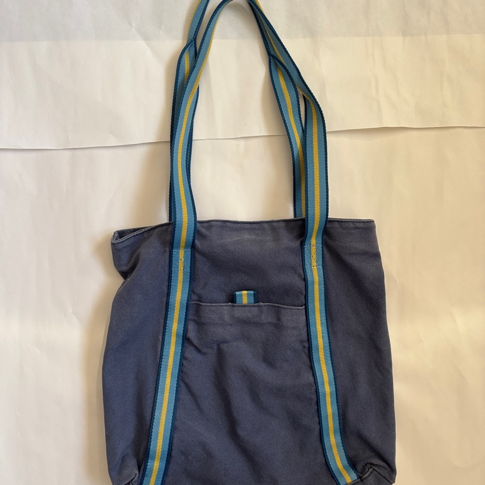 Blue Canvas Tote Bag with Striped Handles
